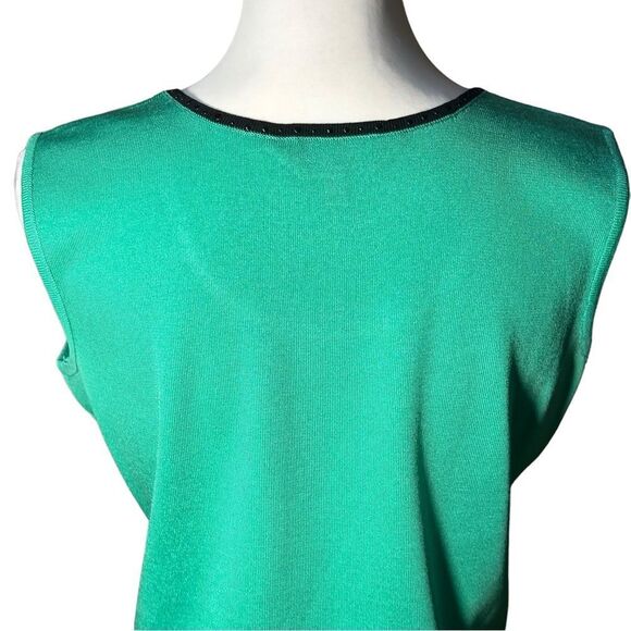 Ming Wang Green with Black Beaded Trim Round Neck Sleeveless Knit Top Sz Small - Picture 7 of 9